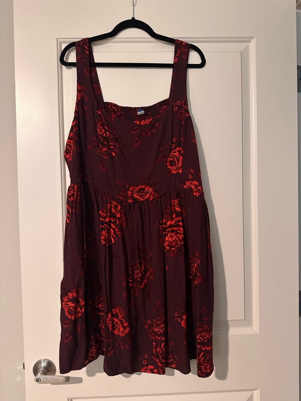 Old Navy Burgundy Dress with Red Floral Print